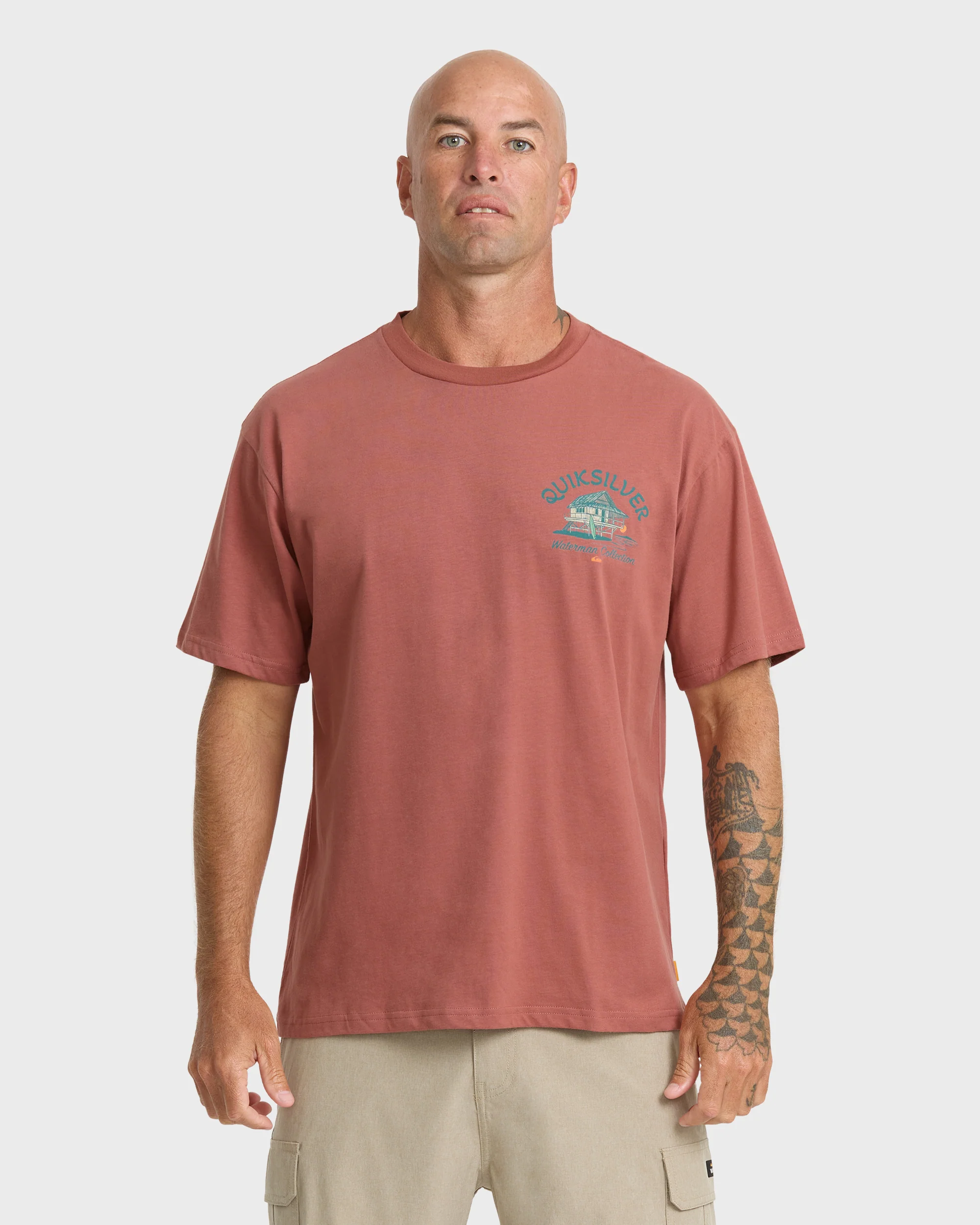 Waterman Tiki Hut Short Sleeve Cotton T-Shirt - Marsala