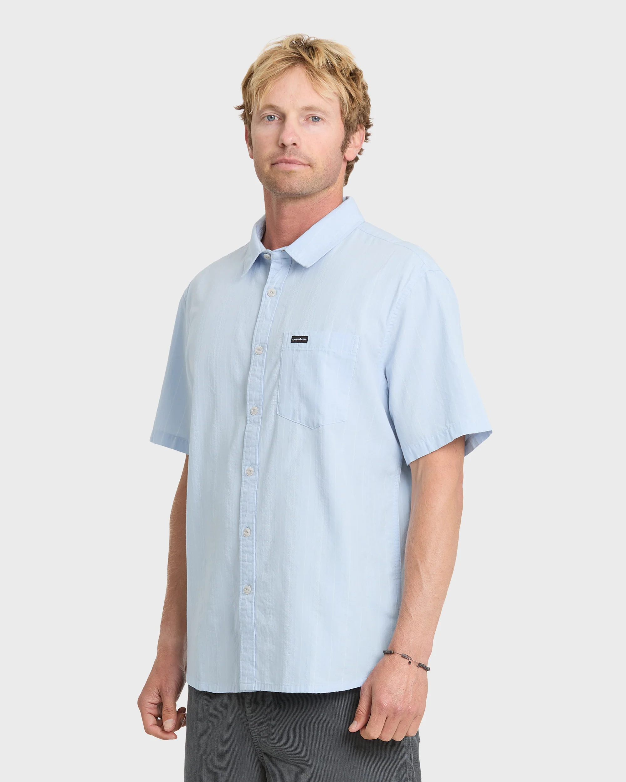 Dobby Stripe Classic Short Sleeve Woven Shirt - Skyway 3 Dobby Stripe Classic Short Sleeve Woven Shirt - Skyway