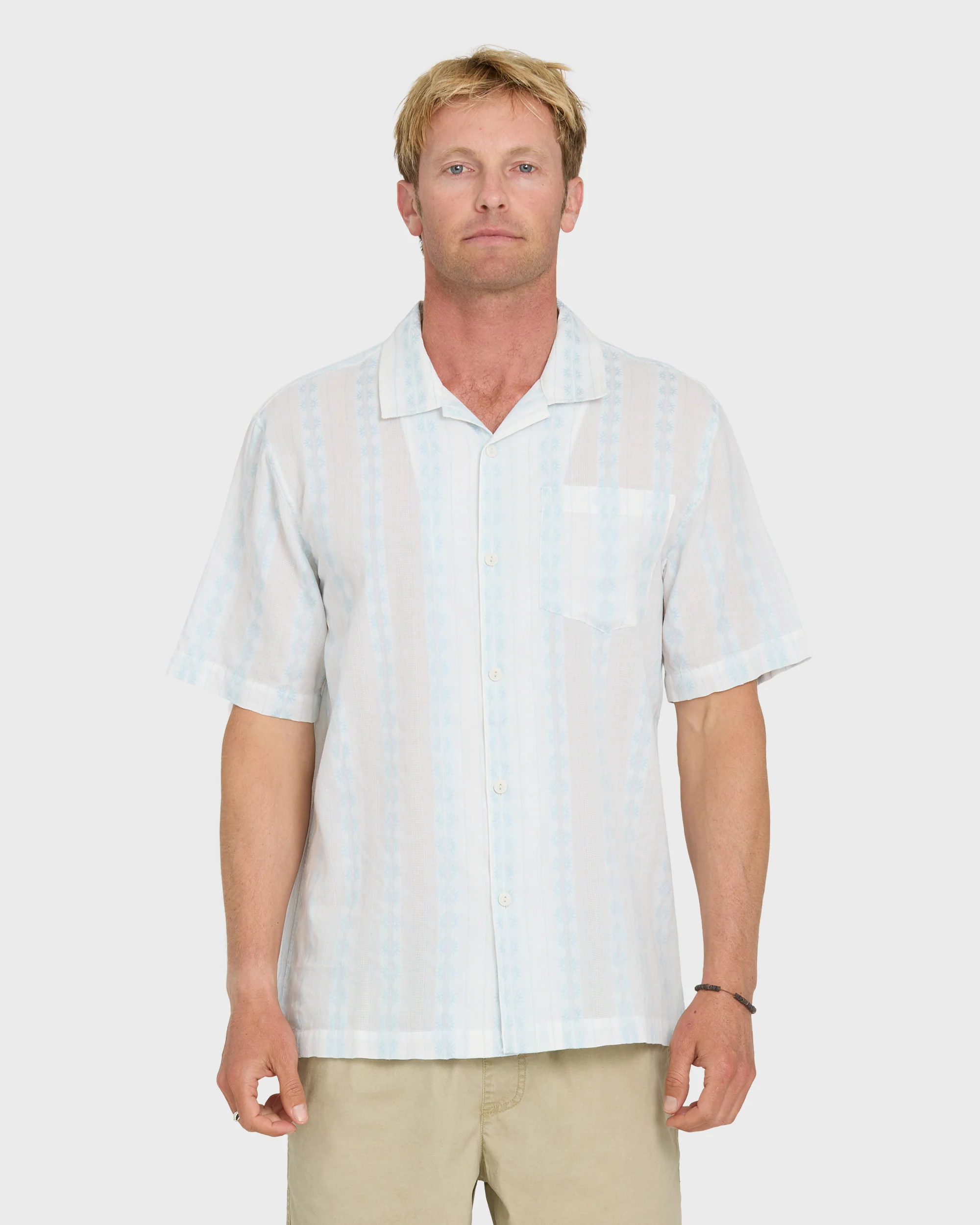 Bishop Jacquard Camp Short Sleeve Cotton Shirt - Skyway