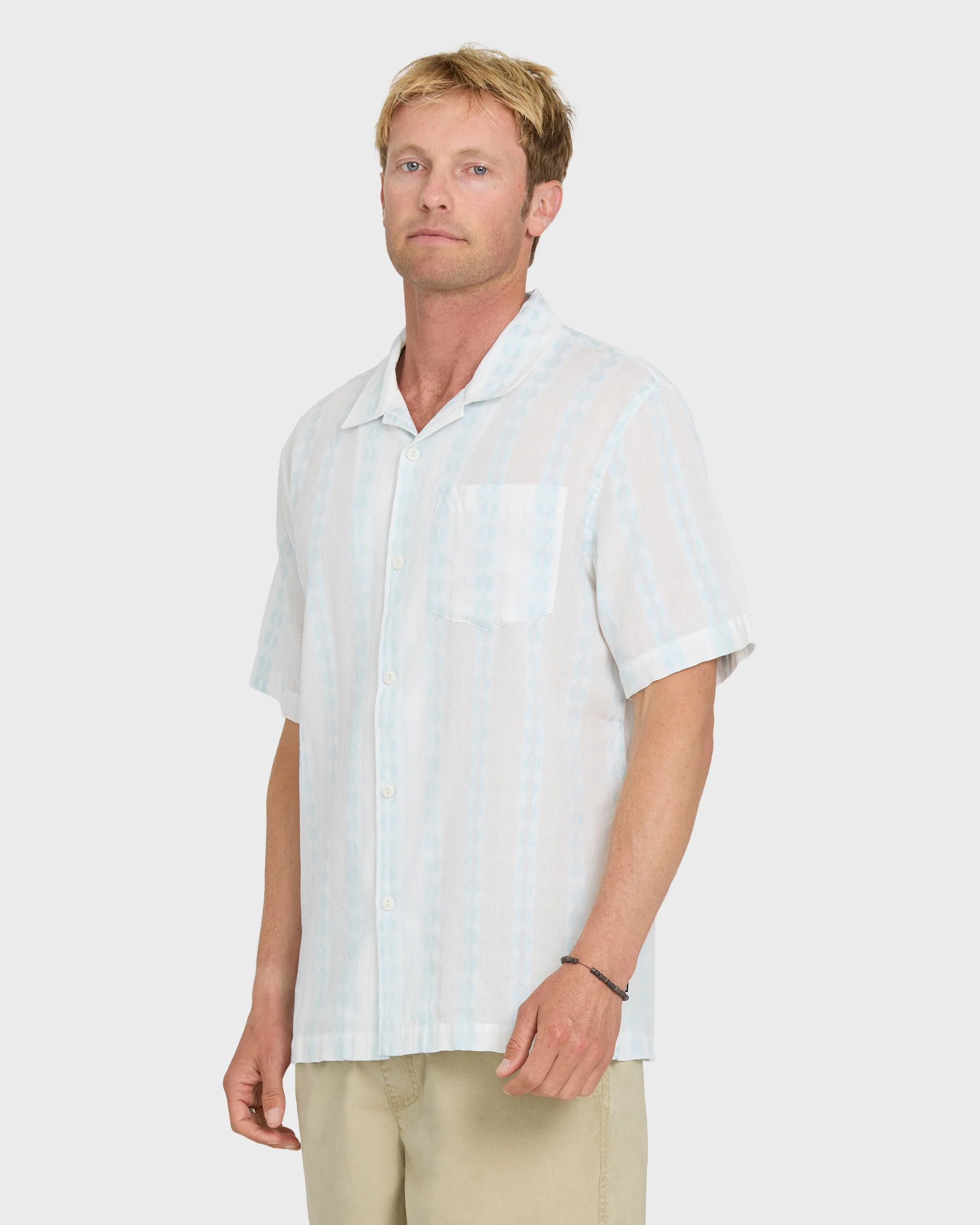 Bishop Jacquard Camp Short Sleeve Cotton Shirt - Skyway 3 Bishop Jacquard Camp Short Sleeve Cotton Shirt - Skyway