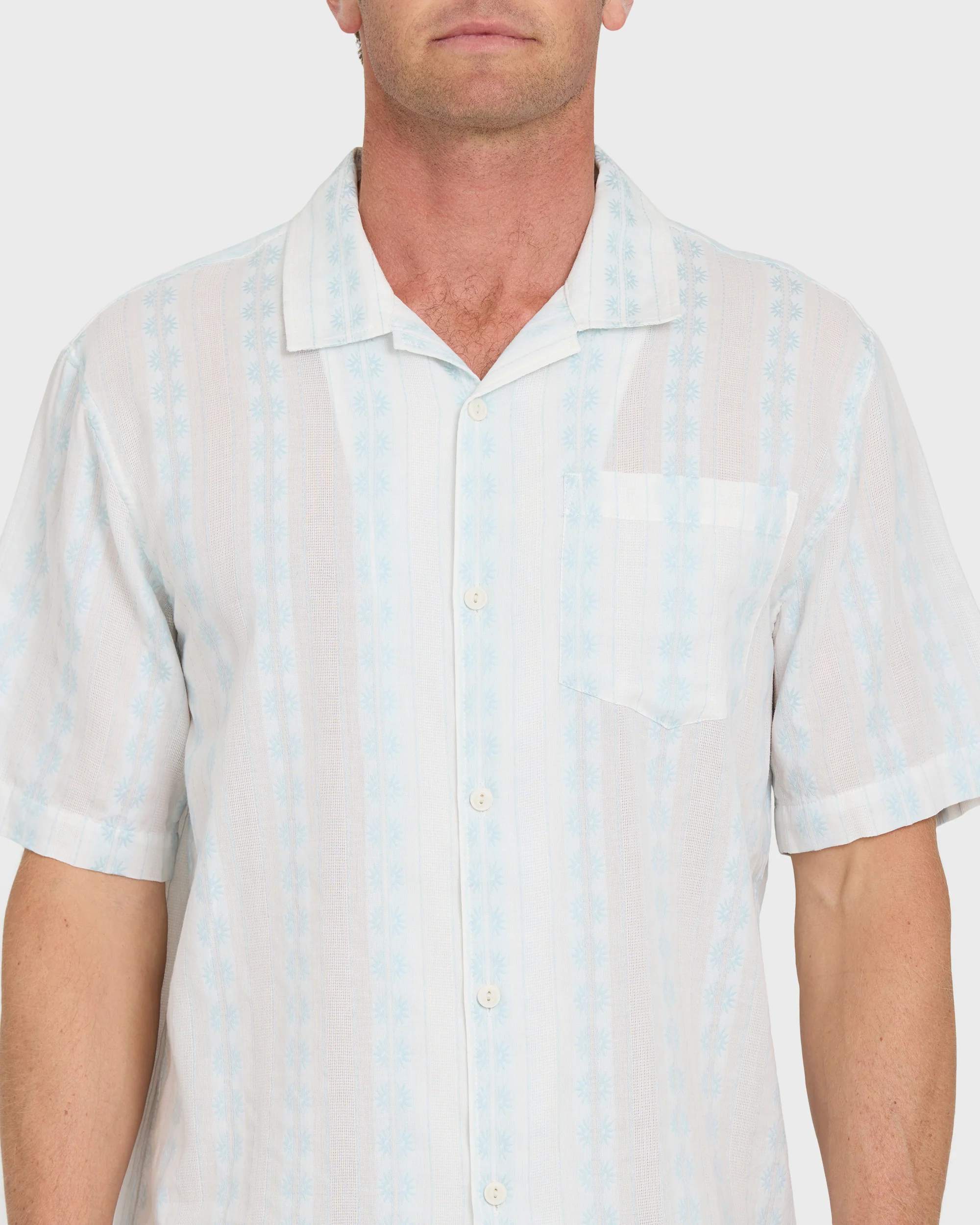 Bishop Jacquard Camp Short Sleeve Cotton Shirt - Skyway 5 Bishop Jacquard Camp Short Sleeve Cotton Shirt - Skyway