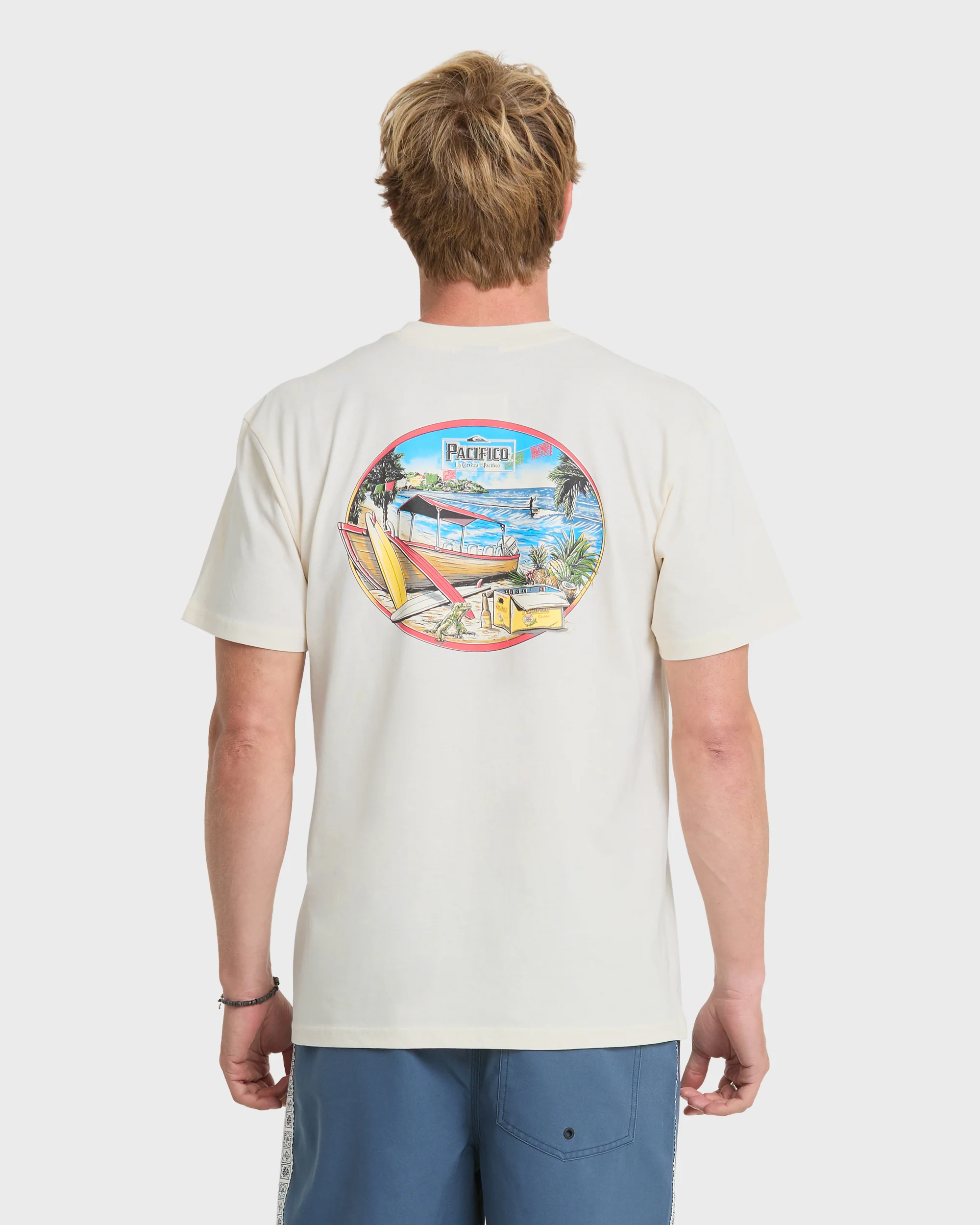 Pacifico Sayulita Cruising Short Sleeve Cotton T-Shirt - Tofu 2 Pacifico Sayulita Cruising Short Sleeve Cotton T-Shirt - Tofu