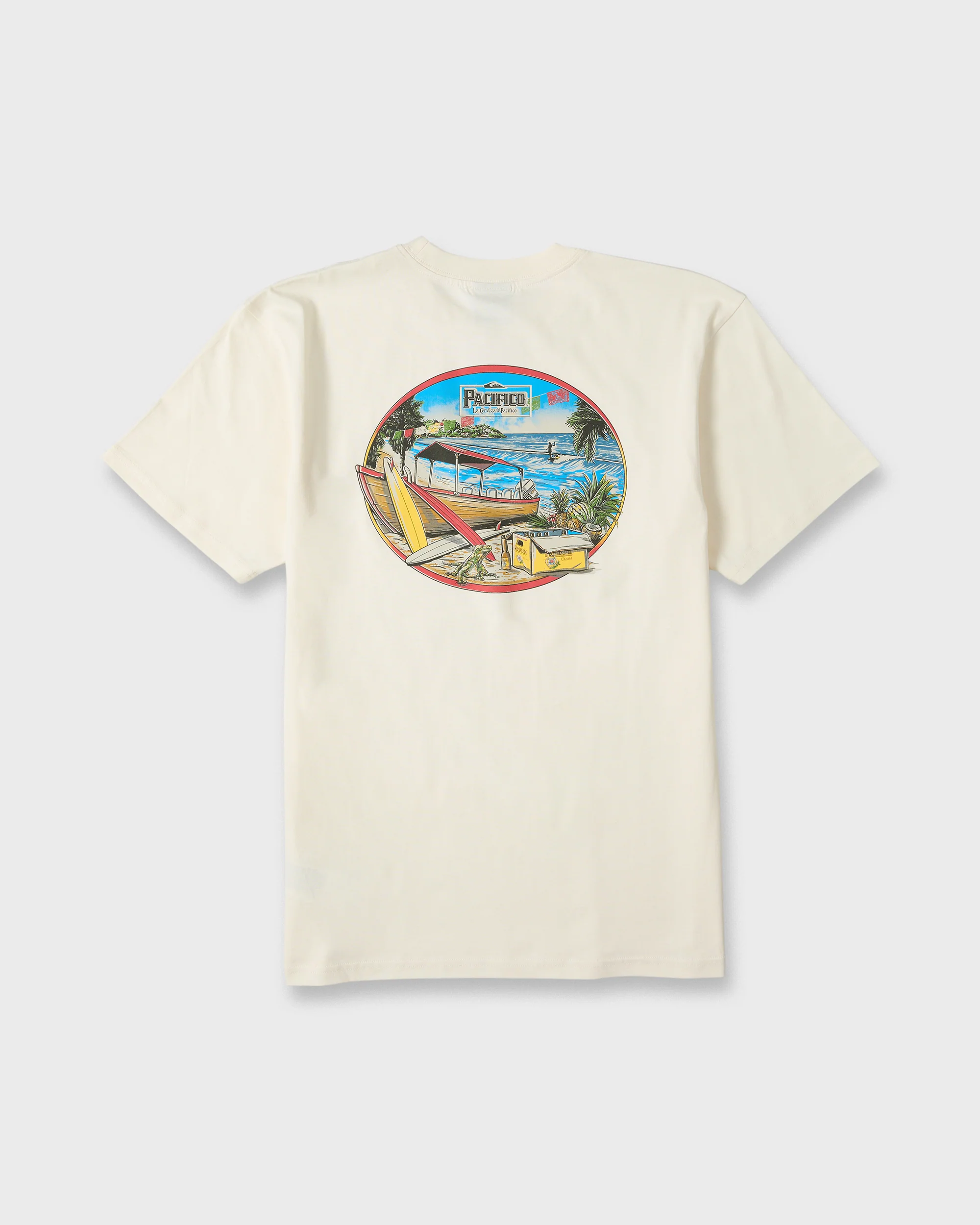 Pacifico Sayulita Cruising Short Sleeve Cotton T-Shirt - Tofu 7 Pacifico Sayulita Cruising Short Sleeve Cotton T-Shirt - Tofu