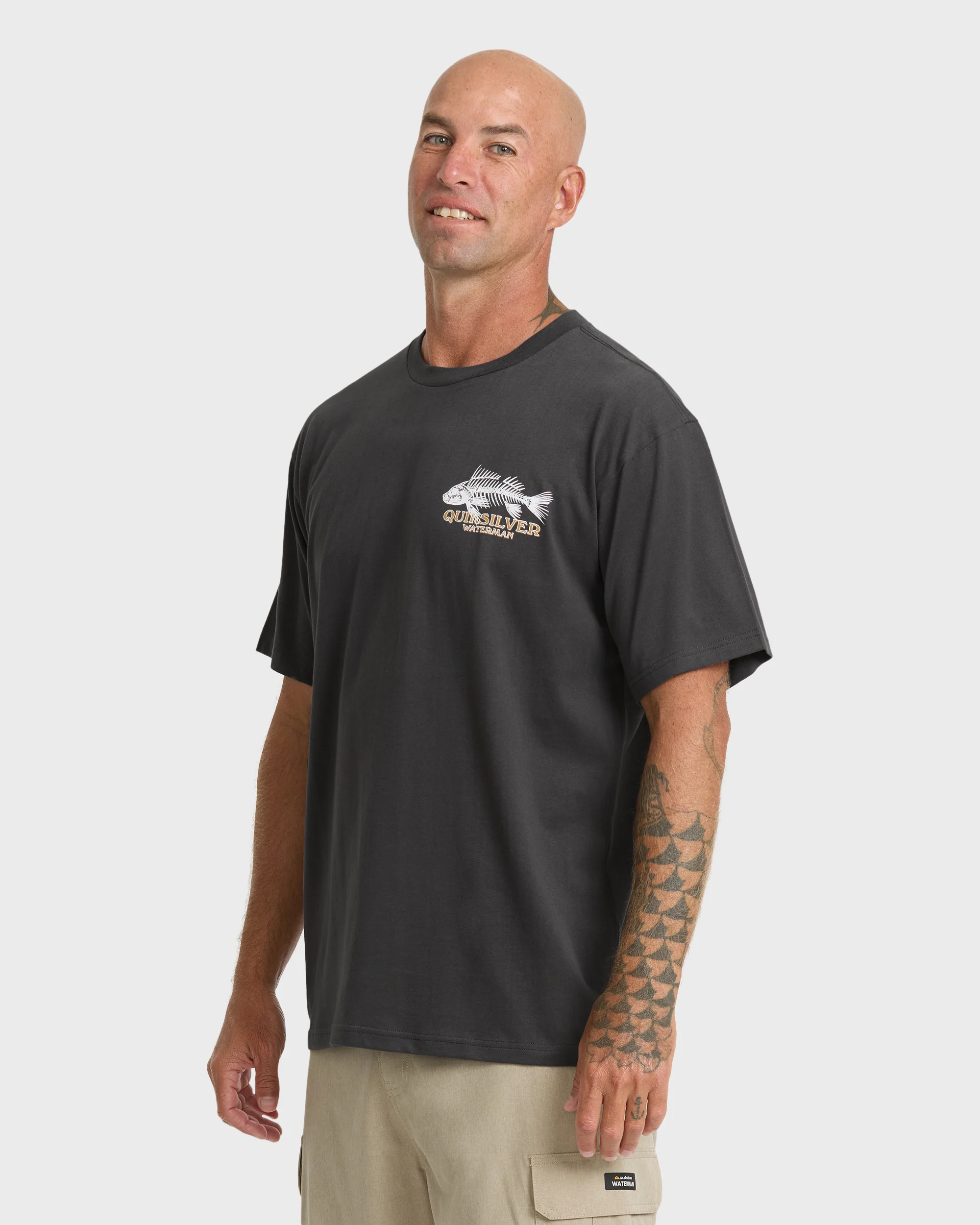 Waterman Fish Bones Short Sleeve Cotton T-Shirt - Phantom 3 Waterman Fish Bones Short Sleeve Cotton T-Shirt - Phantom