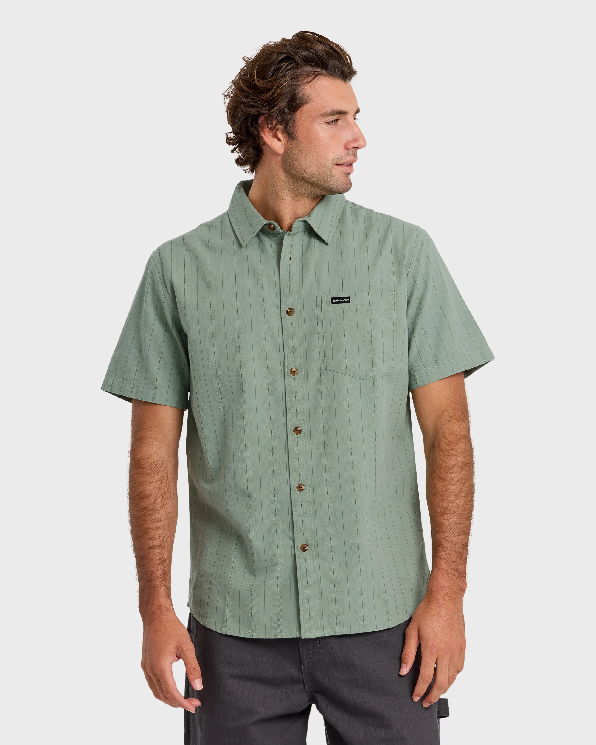 Dobby Stripe Classic Short Sleeve Shirt - Lily Pad 1 Dobby Stripe Classic Short Sleeve Shirt - Lily Pad