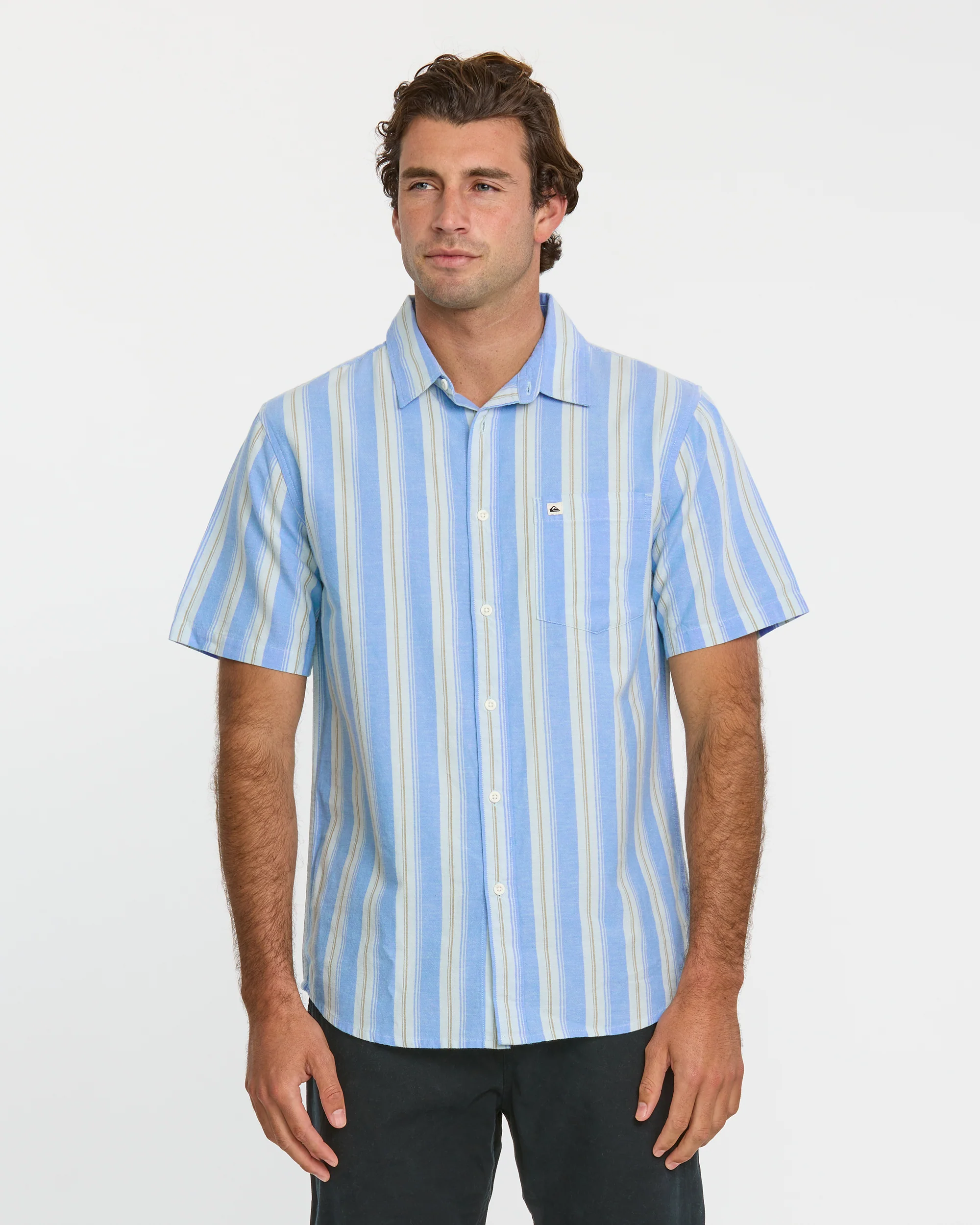 Oxford Stripe Classic Short Sleeve Shirt - Azure