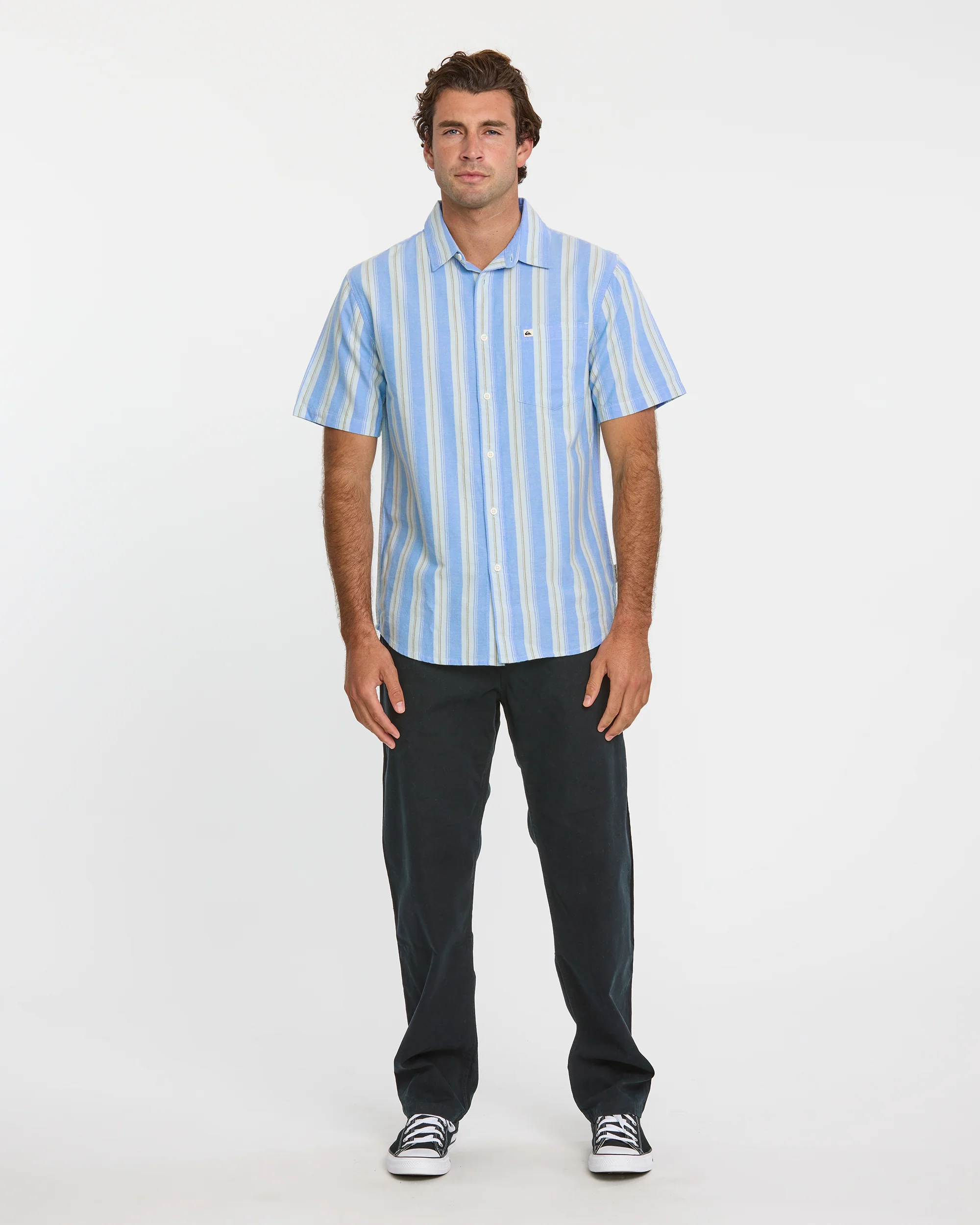 Oxford Stripe Classic Short Sleeve Shirt - Azure 3 Oxford Stripe Classic Short Sleeve Shirt - Azure