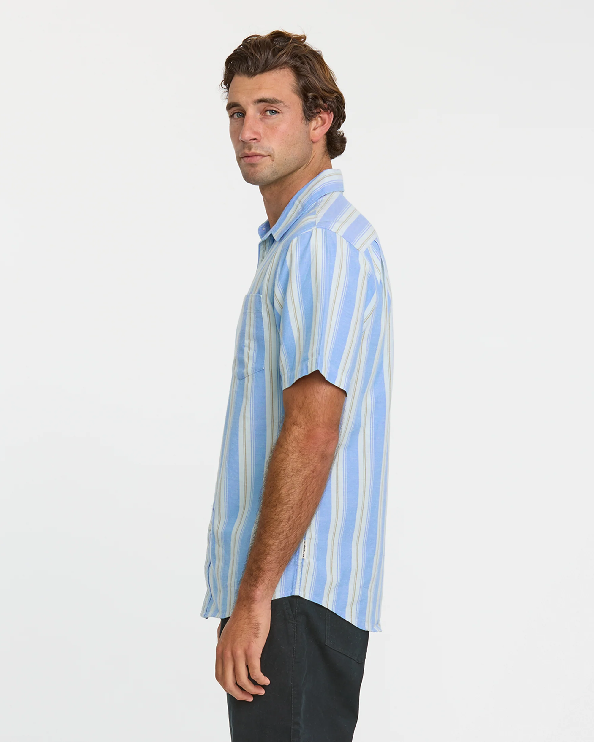 Oxford Stripe Classic Short Sleeve Shirt - Azure 4 Oxford Stripe Classic Short Sleeve Shirt - Azure