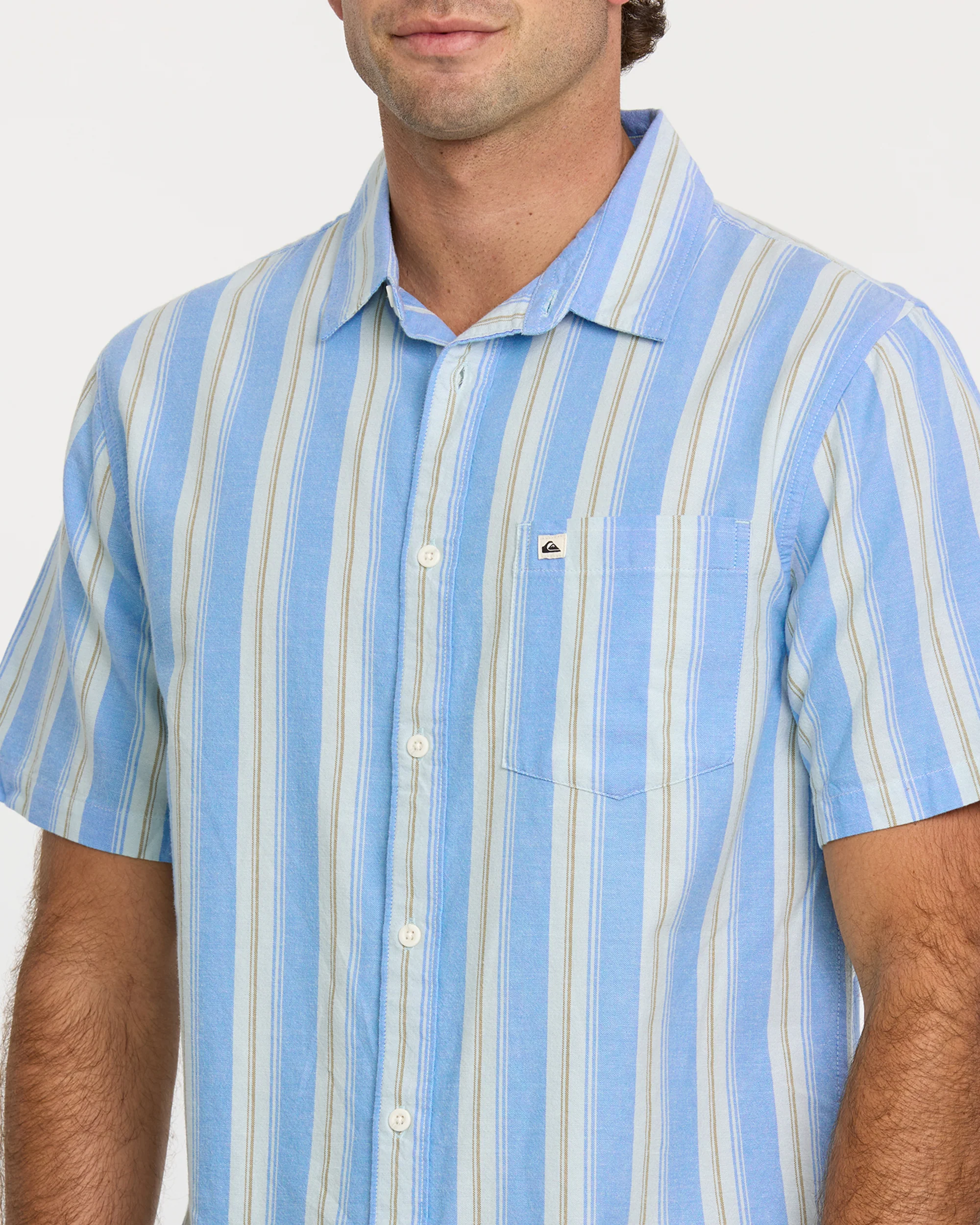 Oxford Stripe Classic Short Sleeve Shirt - Azure 5 Oxford Stripe Classic Short Sleeve Shirt - Azure