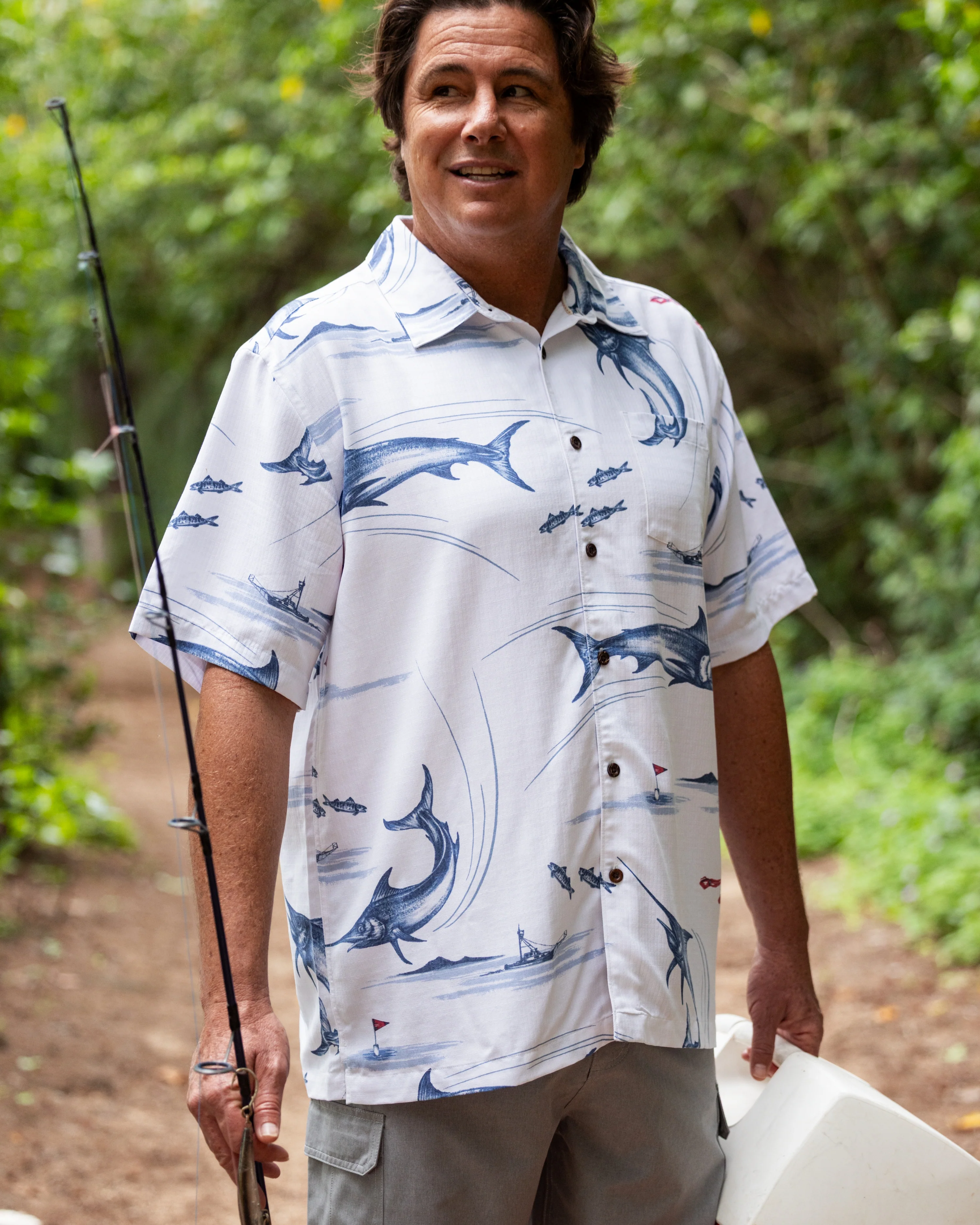 Waterman Fish On Short Sleeve Woven Shirt - White 2 Waterman Fish On Short Sleeve Woven Shirt - White