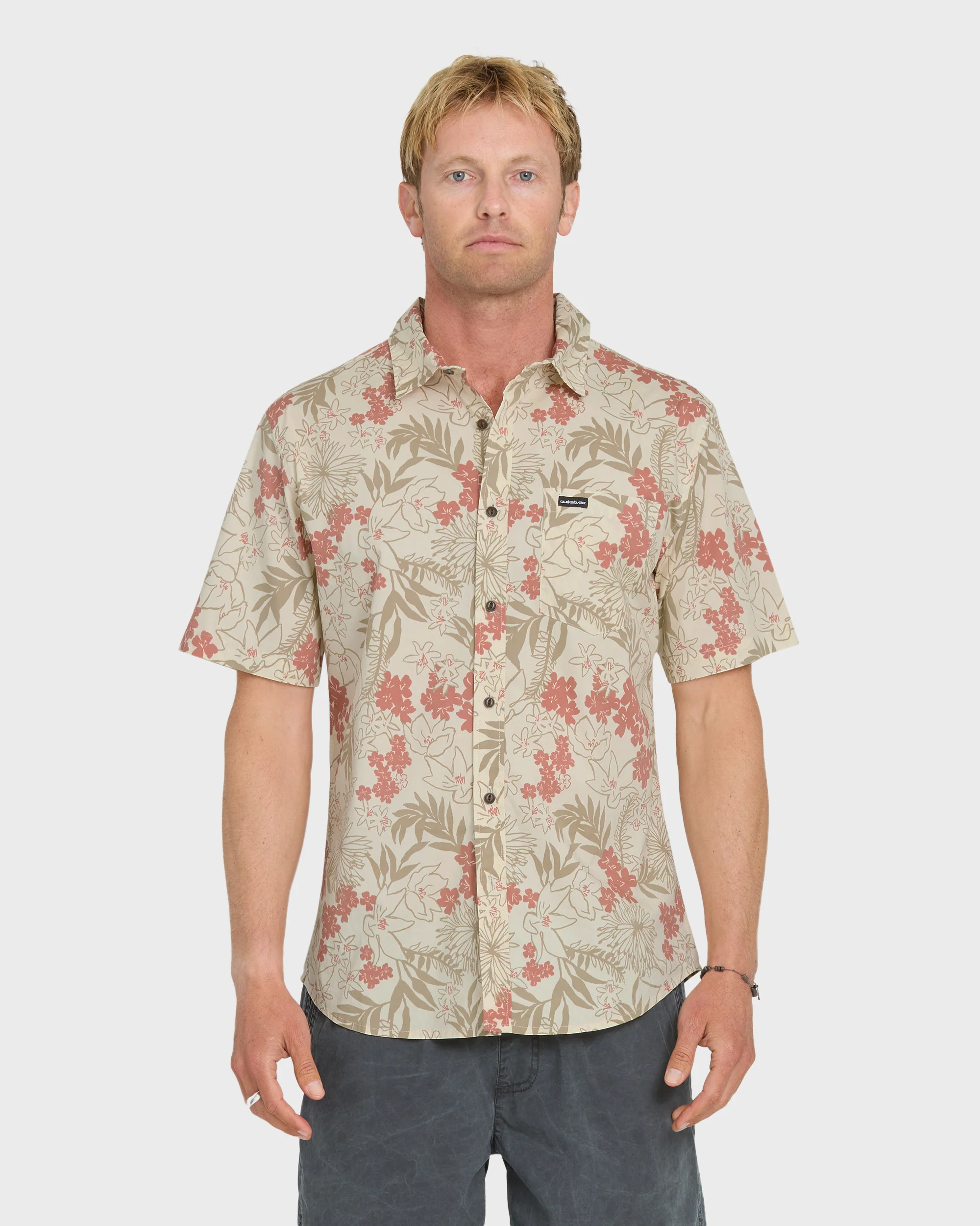 Jetty Bloom Classic Stretch Short Sleeve Woven Shirt - Bone White 1 Jetty Bloom Classic Stretch Short Sleeve Woven Shirt - Bone White