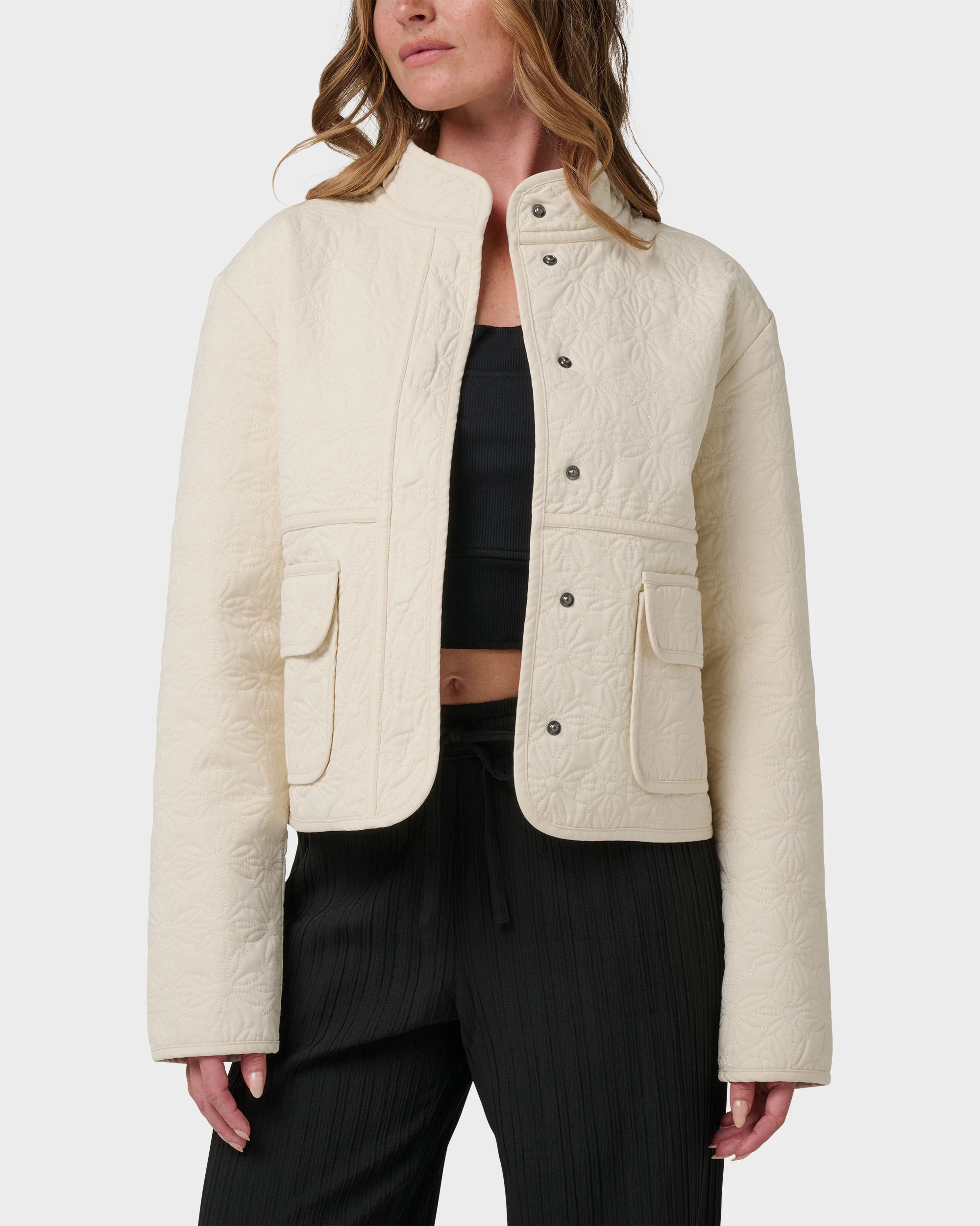 Sundial Hidden Snap Front Quilted Jacket