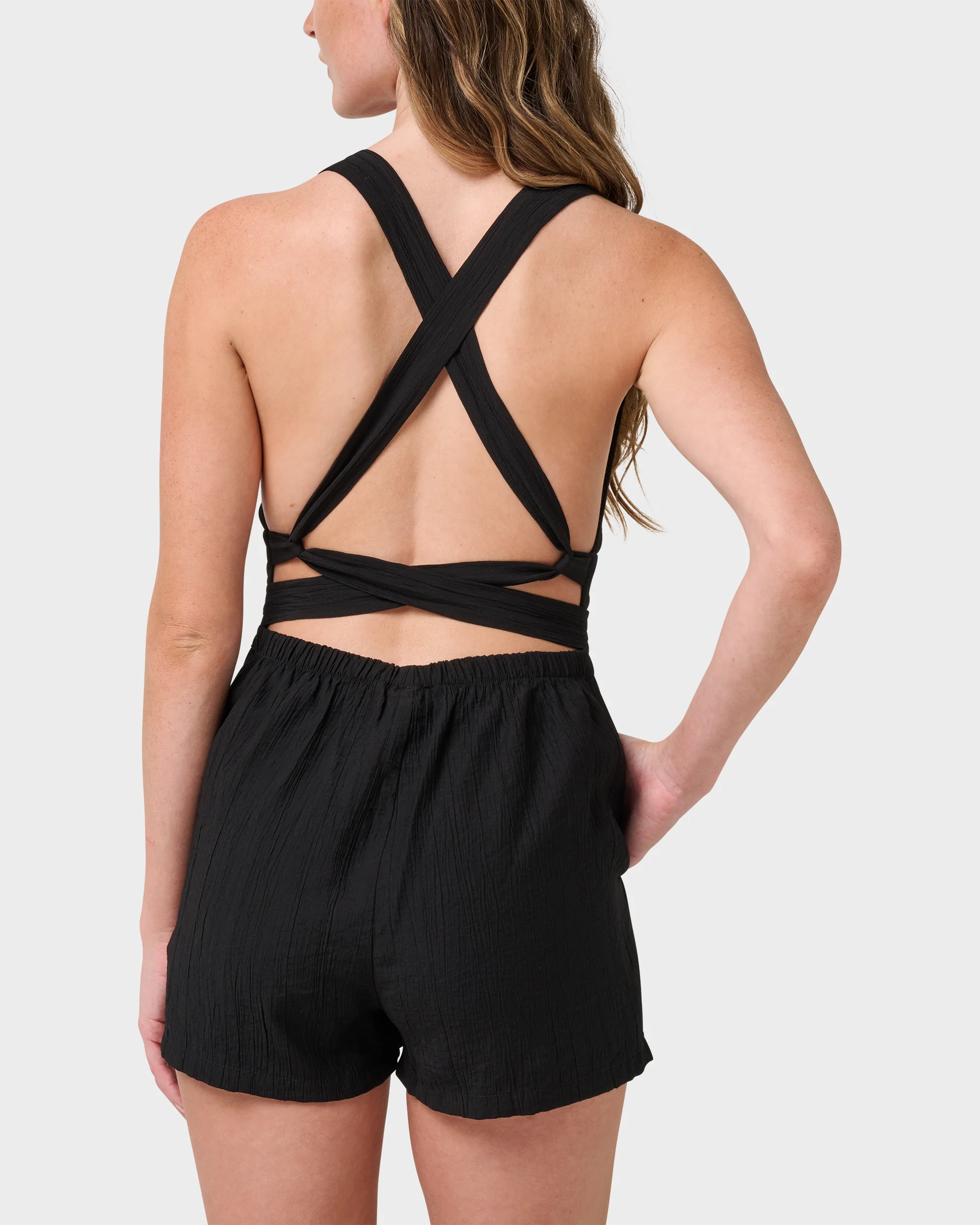 Tezza Solid Textured Tie Romper 2 Tezza Solid Textured Tie Romper
