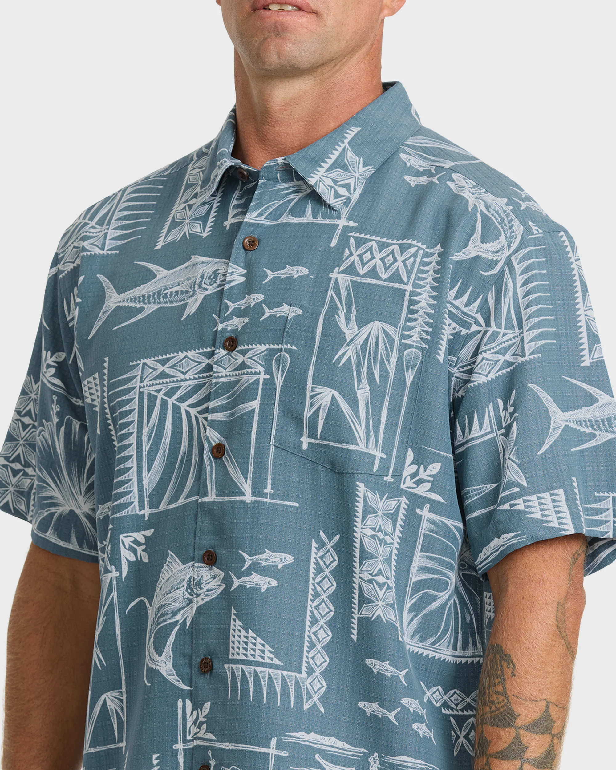 Waterman Paradise Bay Short Sleeve Woven Shirt - Real Teal 3 Waterman Paradise Bay Short Sleeve Woven Shirt - Real Teal